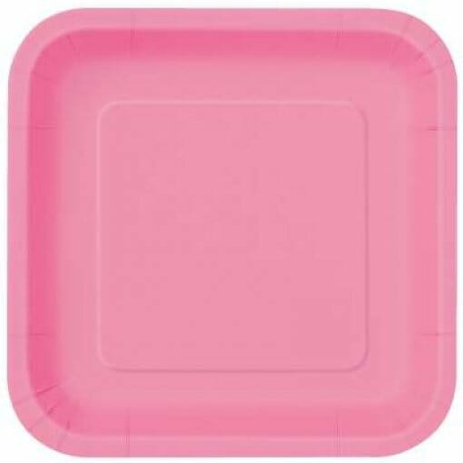 14 Pratos Quadrados Rosa Choque 23 cm