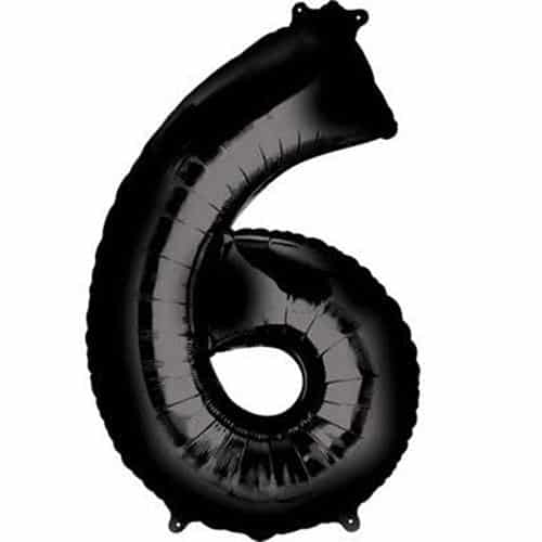 Balão Número 6 Preto Foil com 85 cm