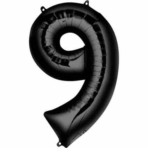 Balão Número 9 Preto Foil com 85 cm