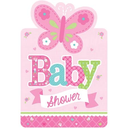 8 convites Baby Shower Rosa