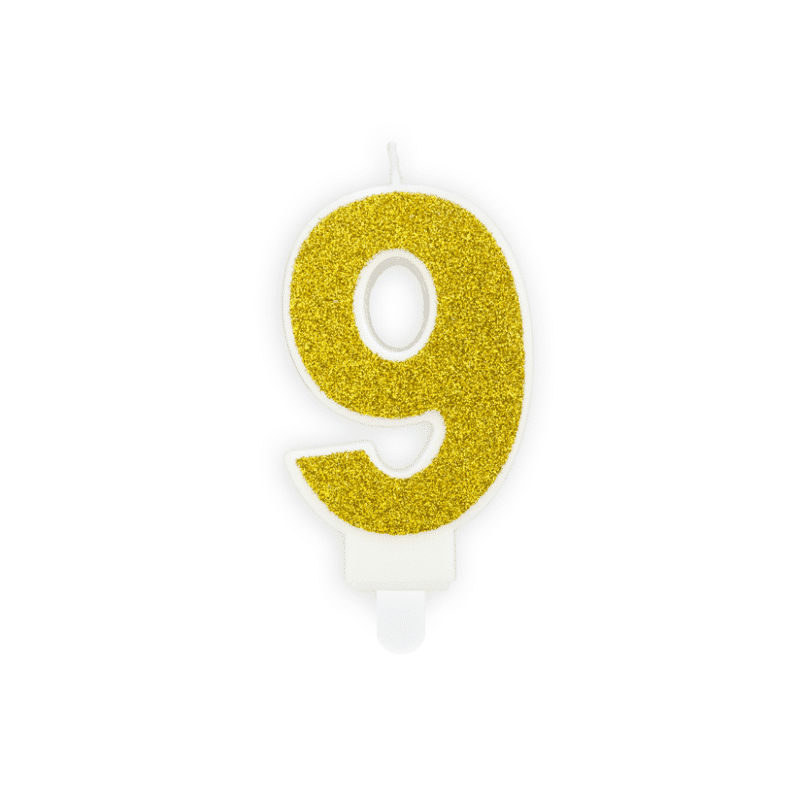 vela nº 9 dourado glitter
