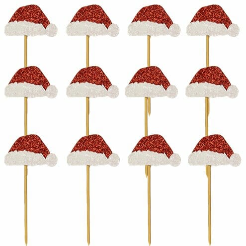 12 Toppers com Chapéu Pai Natal Glitter