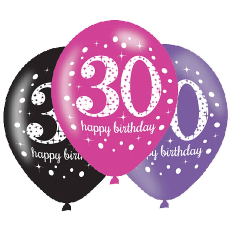6 Balões 30 Anos Rosa