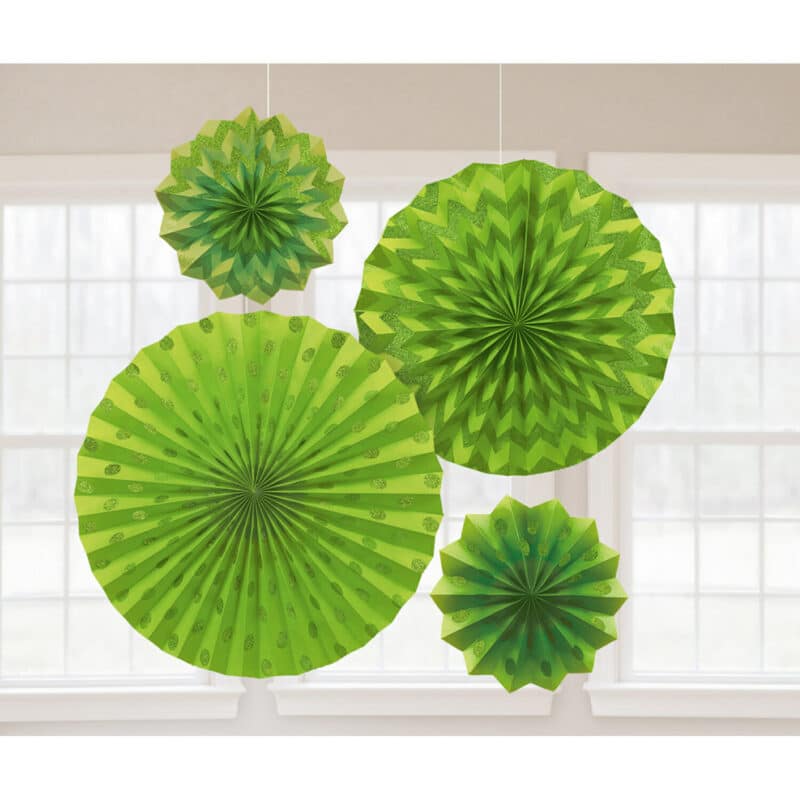 4 Rosetas de Papel Verde Glitter