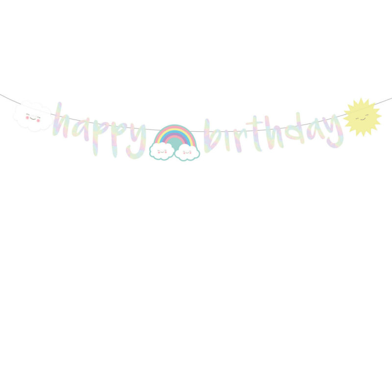 Faixa Happy Birthday Nuvem e Arco-Íris