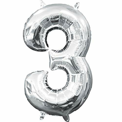 Balão Número 3 Foil Prata com 105 cm