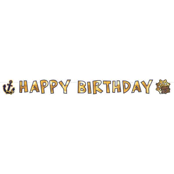 Faixa Happy Birthday Pirata Dourado