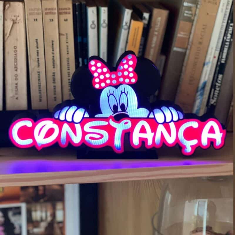 candeeiro led minnie personalizado disney