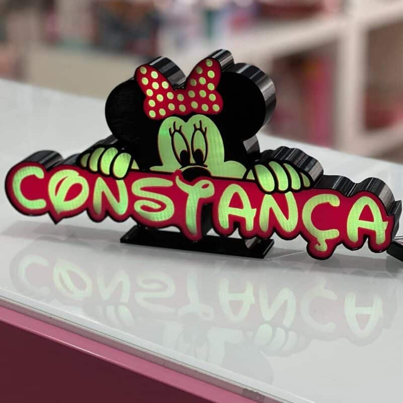 candeeiro led minnie personalizado luz