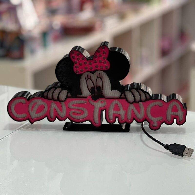 candeeiro led minnie personalizado quarto