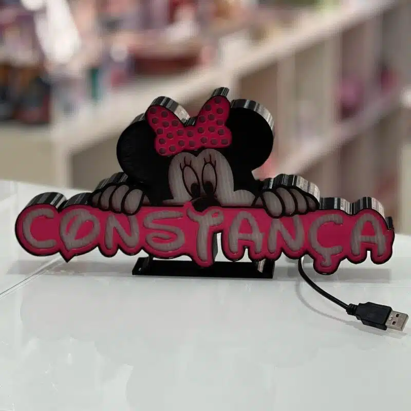 candeeiro led minnie personalizado quarto