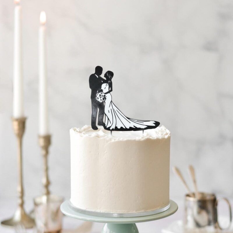 Topo Bolo Casamento Noivos Preto e Branco