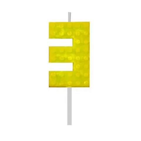Vela Peça de Lego nº 3 Amarelo 5.5 cm