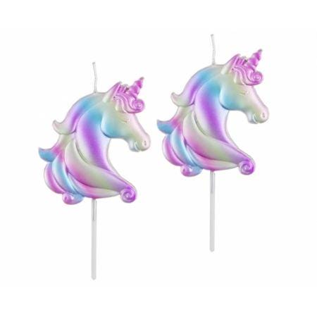 2 Velas Aniversário Unicórnio Arco-Íris 6 cm