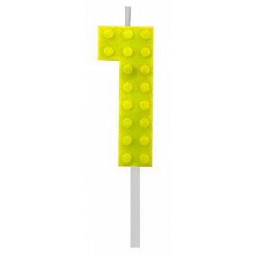 Vela Peça de Lego nº 1 Amarelo 5.5 cm