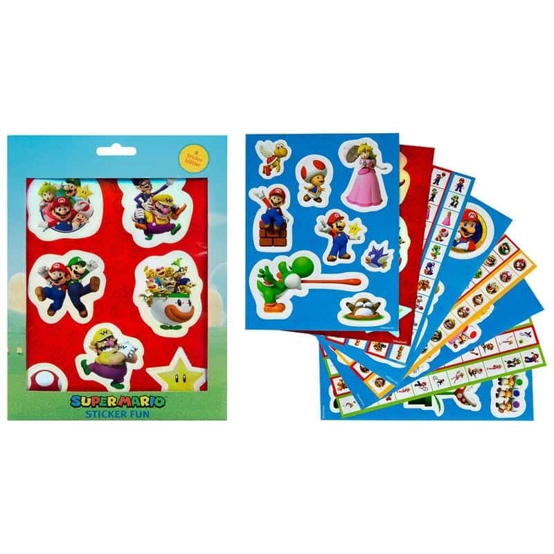 8 Folhas com Autocolantes do Super Mário