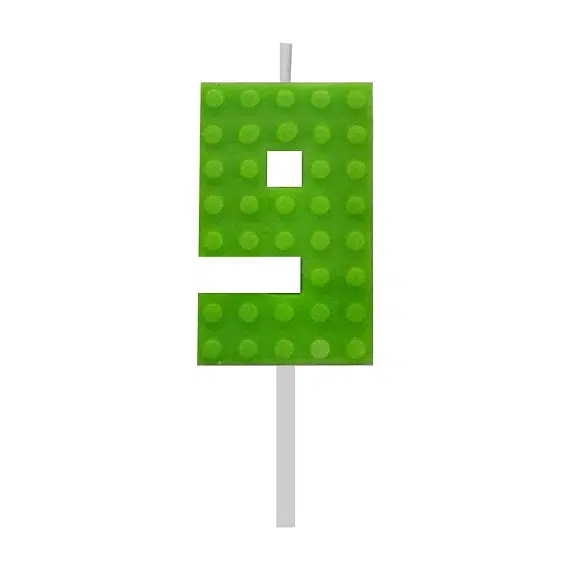 Vela Peça de Lego nº 9 Verde 5.5 cm