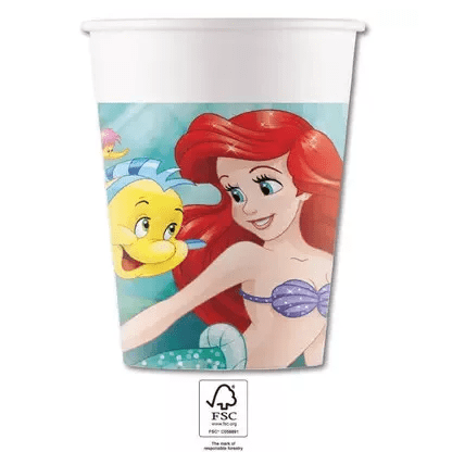 8 Copos Festa Pequena Sereia Ariel 200 ml