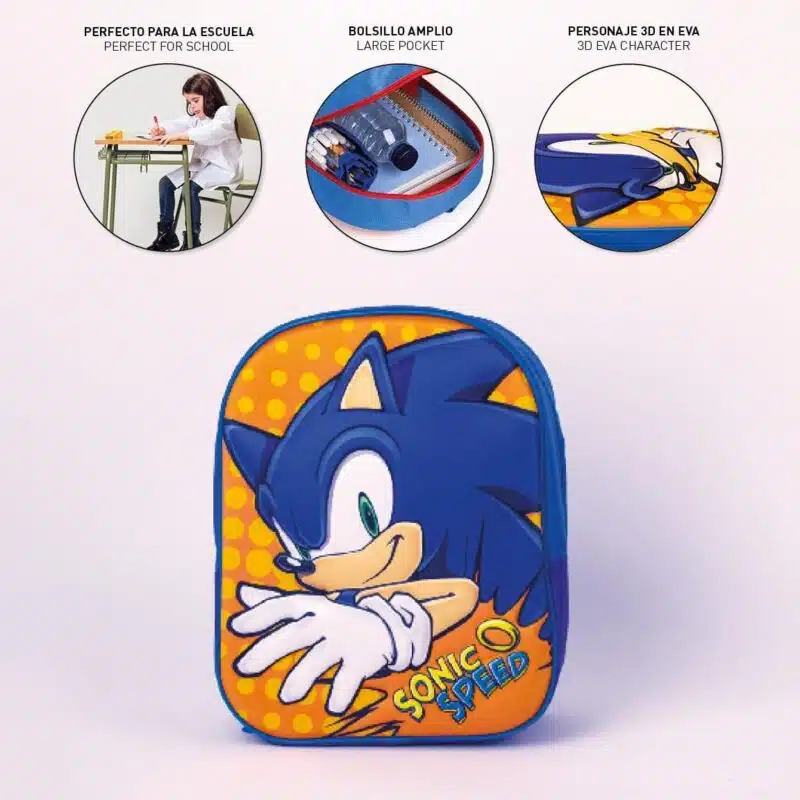 Mochila Escolar do Sonic 3D 31 cm