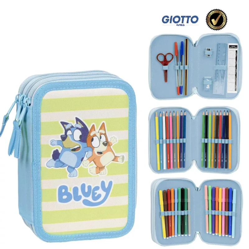 Estojo Escolar Triplo com Material Bluey e Bingo