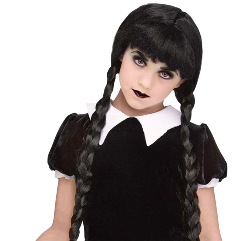 Peruca Wednesday Addams com Tranças