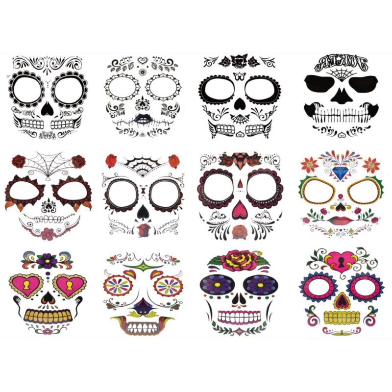 Tatuagens Faciais Temporárias Caveira Mexicana Sortido