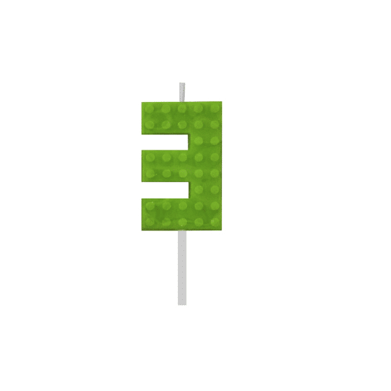 Vela Peça de Lego nº 3 Verde 5.5 cm