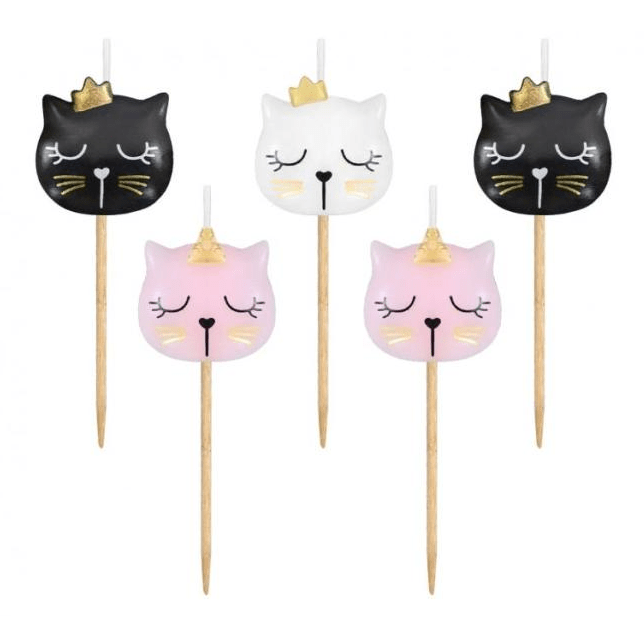 5 Velas Aniversário Gatos Coroa