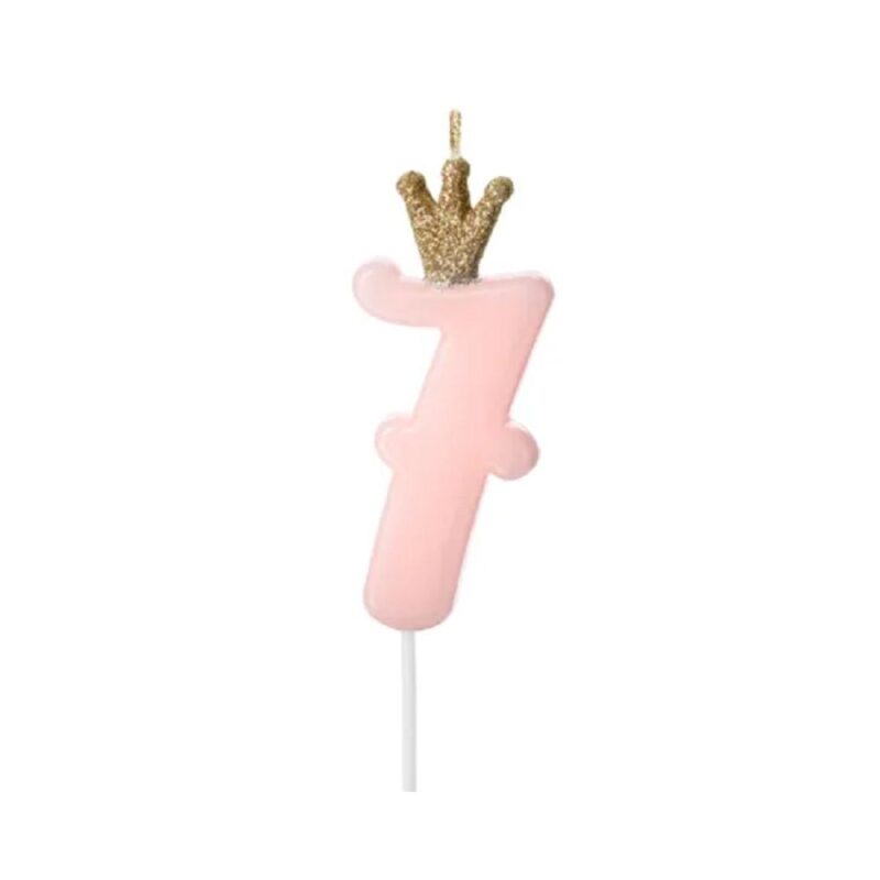 Vela nº 7 Rosa Coroa Glitter