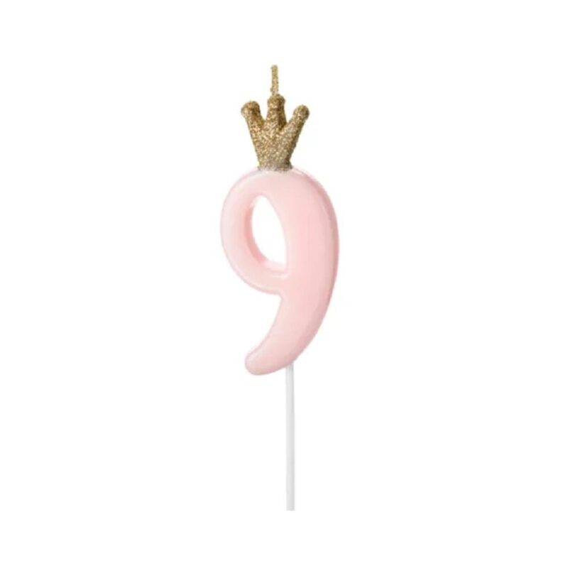 Vela nº 9 Rosa Coroa Glitter