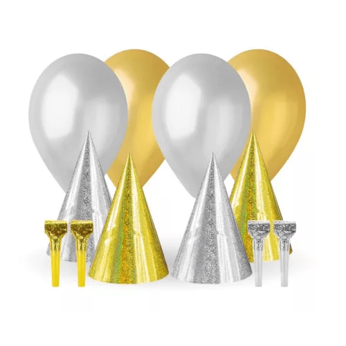 Kit de Festa Dourado e Prata Holográfico 12 Peças