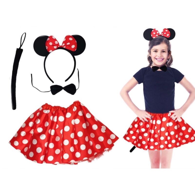 Conjunto de Disfarce Minnie Bolinhas 4 Peças