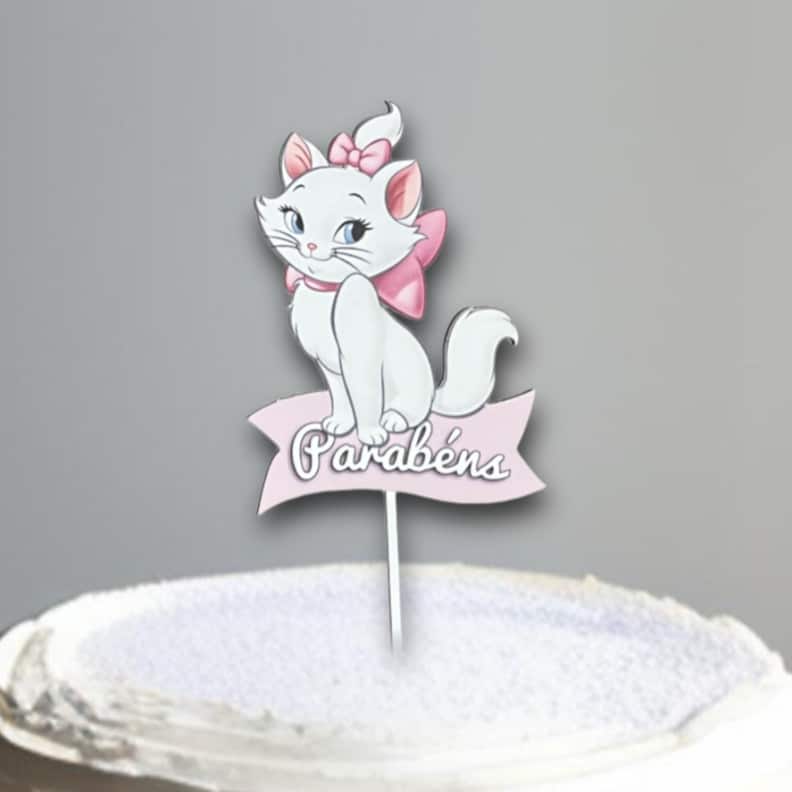 Topo de Bolo Gata Marie Personalizado em Papel