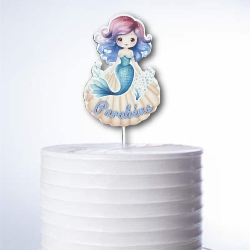 Topo de Bolo Sereia Personalizado de Papel
