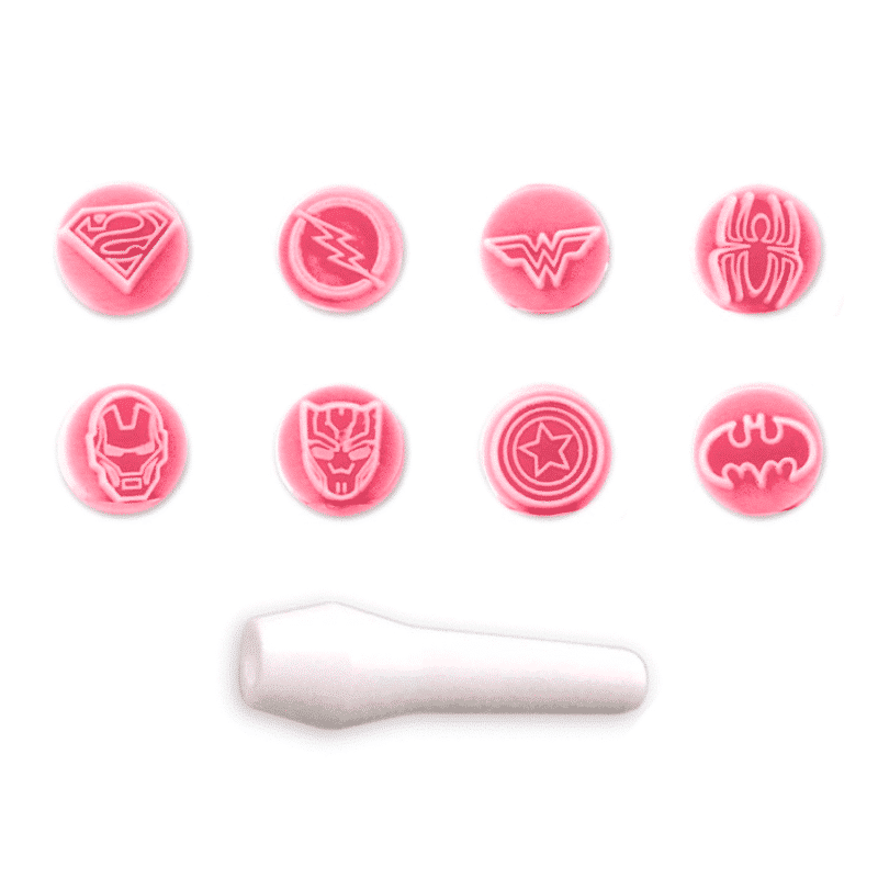 Carimbos com Super Heróis Conj. de 8 com 1.5 cm