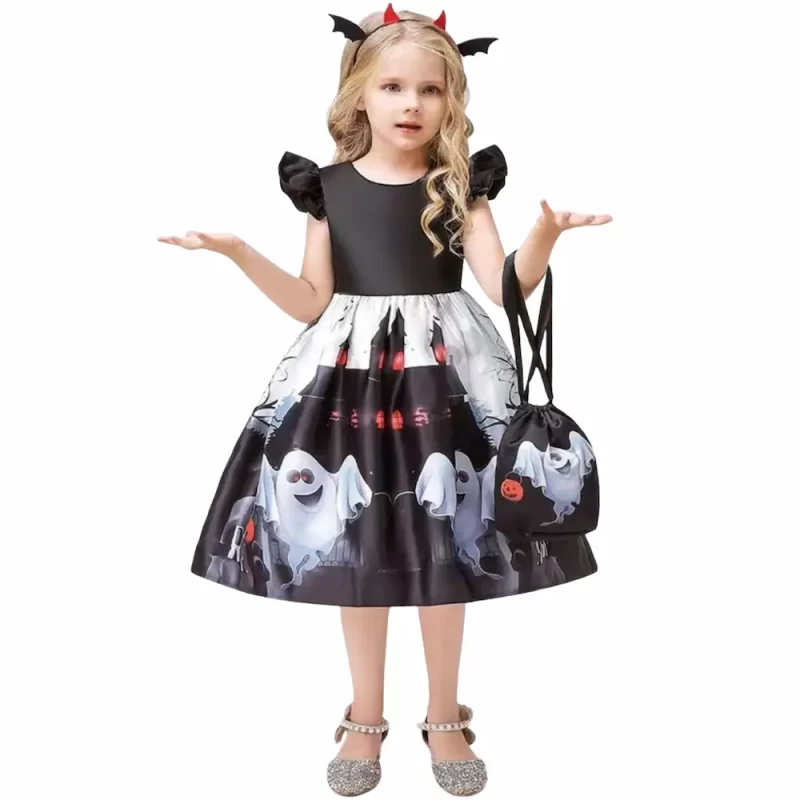 Vestido de Halloween Criança com Bolsa e Bandolete 3 a 4 Anos