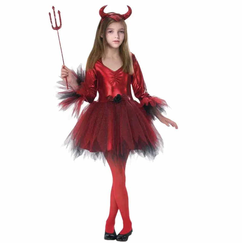 Vestido Tule Diabo Menina Halloween Vermelho 4 a 6 Anos