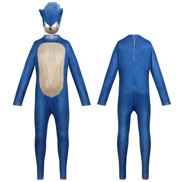Disfarce Sonic com Máscara e Luvas Azul Criança 8 Anos 140 cm