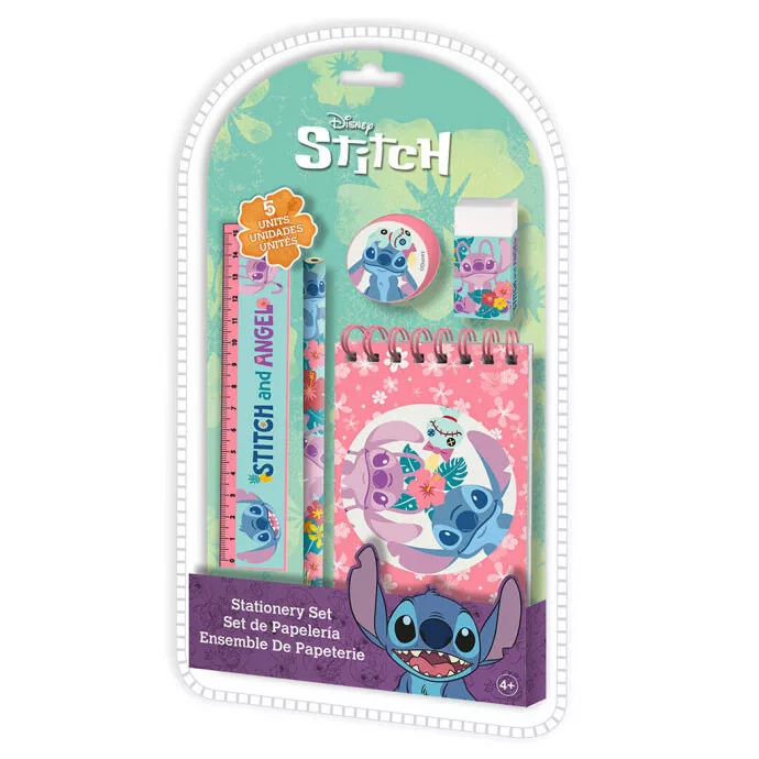 Conjunto Escolar do Stitch e Angel com 5 Peças