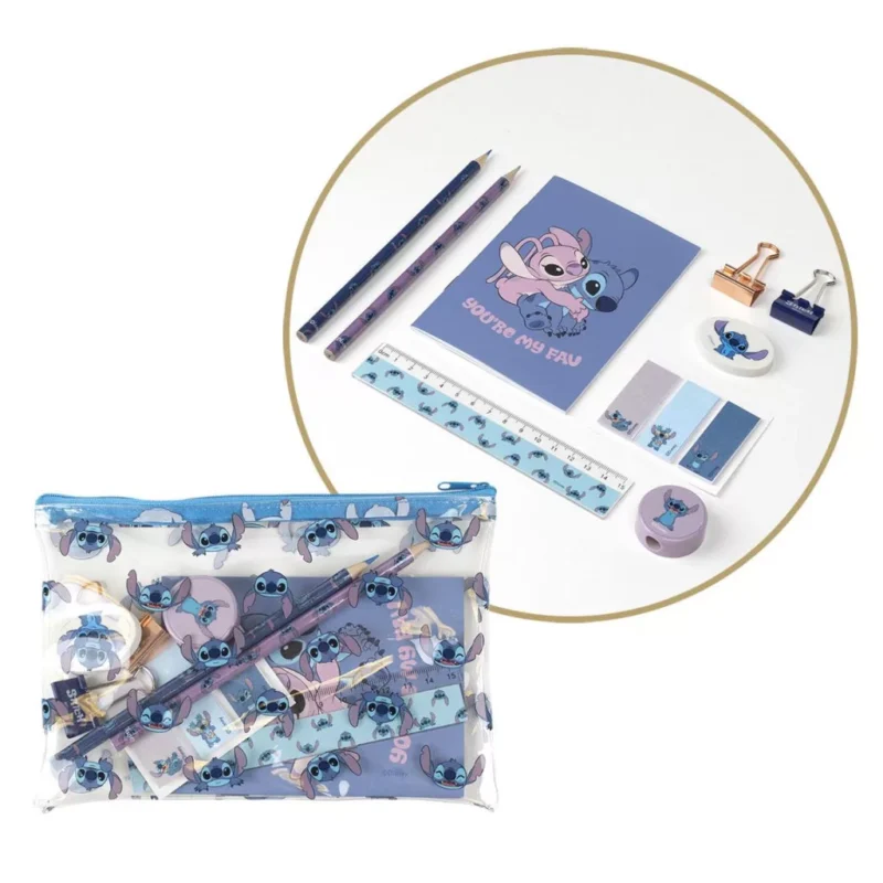 Estojo Escolar do Stitch e Angel com 12 Peças