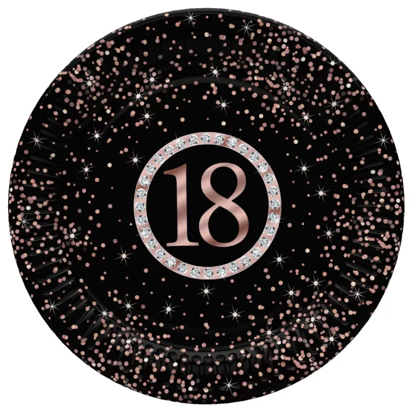 8 Pratos 18 Anos Sparkles Rose Gold com 18 cm