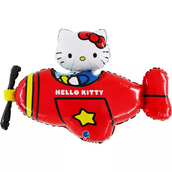Balão Hello Kitty Foil Figura Avião Vermelho 76 cm