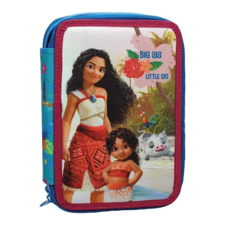 Estojo Duplo Escolar Vaiana com Material 19 cm