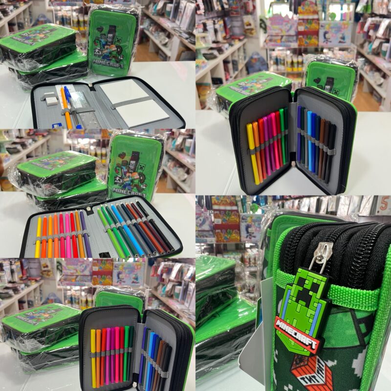 Estojo do Minecraft Triplo com Material Escolar 20 cm