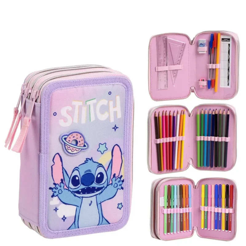 Estojo do Stitch Triplo com Material Escolar de 43 Peças 19 cm