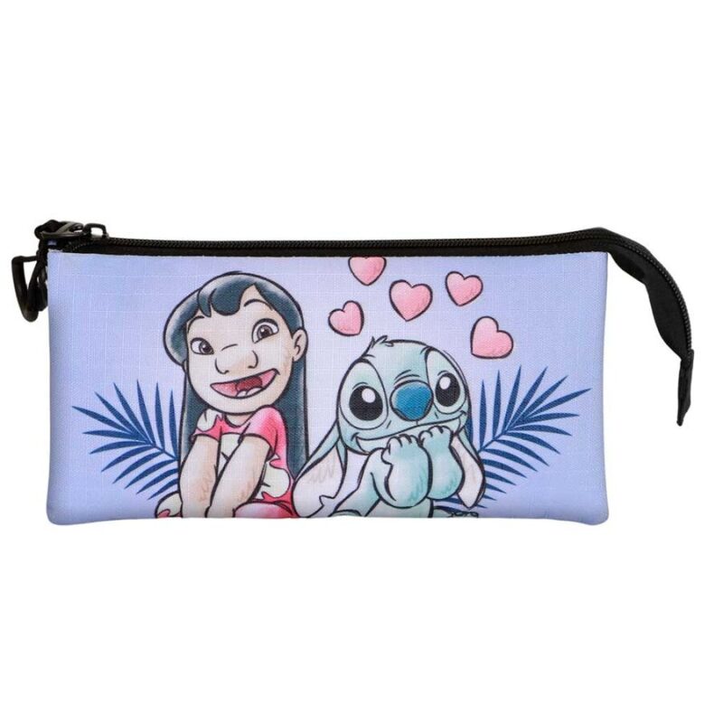 Estojo Lilo e Stitch Ohana Triplo Azul Escolar 23 cm