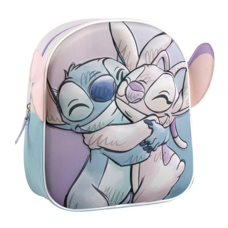 Mochila Pré-Escolar Stitch e Angel com Orelhas 3D 31 cm