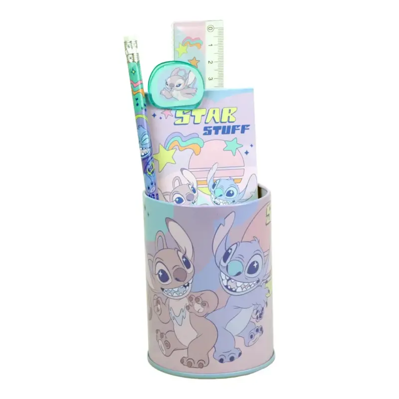 Conjunto Escolar Stitch e Angel Papelaria com 7 Peças