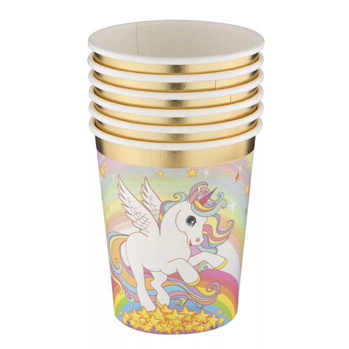 6 Copos Unicórnio Papel 250 ml