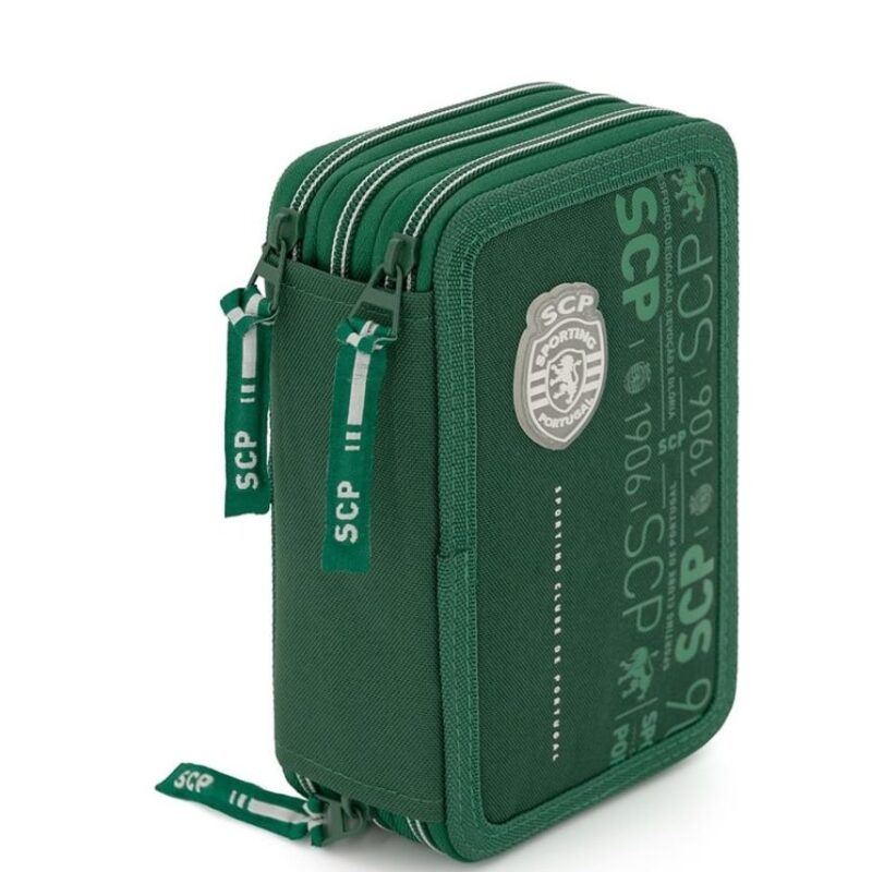 Estojo Escolar Triplo SCP Sporting Oficial com Material 20 cm
